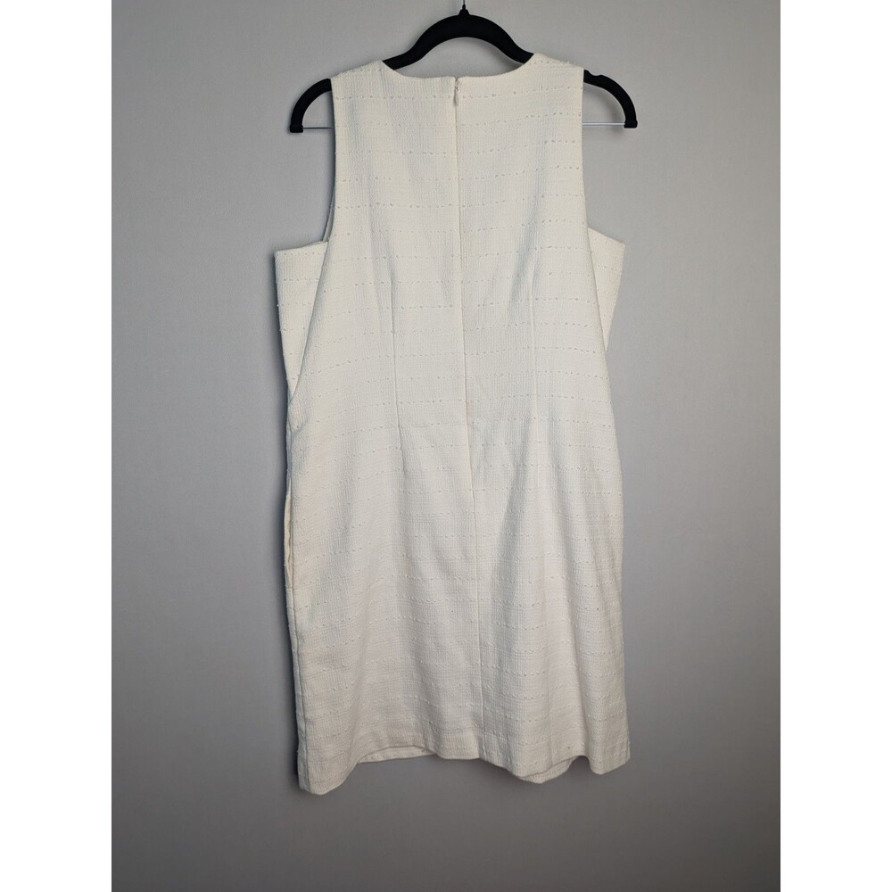 Loft Dress Women’s 6 V-Neck White Shift Sleeveless Lined Striped Embroidered - Picture 10 of 16